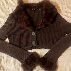 cropped jennyfer j. authentic fur sweater 🤎